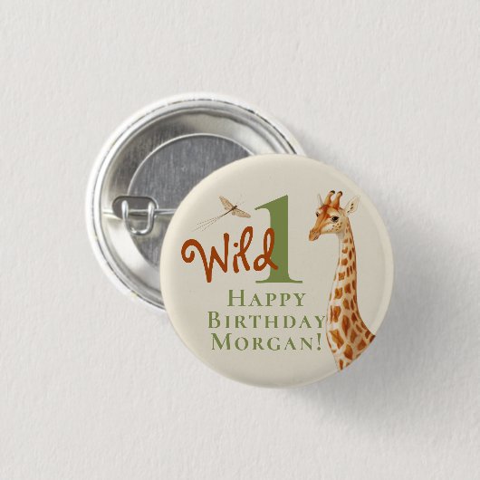 Wild One 1. Geburtstag Giraffe Safari Button (Vorne & Hinten)