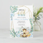 Wild One 1. Geburtstag Grünen Waldland Einladung (Stehend Vorderseite)