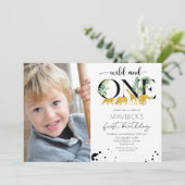 Wild One 1. Geburtstag Jungle Safari Einladung (Stehend Vorderseite)