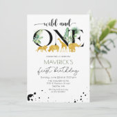 Wild One 1. Geburtstag Jungle Safari Einladung (Stehend Vorderseite)