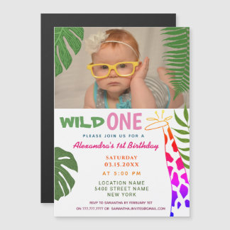 Wild ONE 1. Geburtstag Jungle Safari Giraffe Foto Magneteinladung