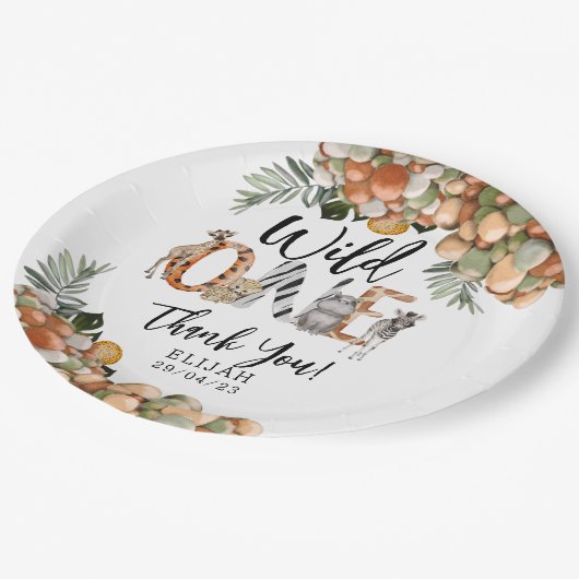 Wild One 1. Geburtstag Safari Pappteller (Schrägansicht)