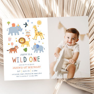 Wild One 1. Geburtstag Safari-Tiere Süße Fotos Einladung