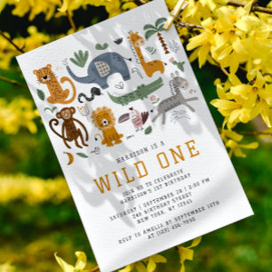 Wild One 1. Geburtstag Safari-Tiere Süße Kinder Einladung