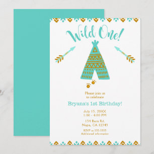 Wild One 1. Geburtstag Turquoise & Gold Tepee-Part Einladung