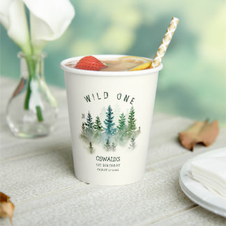 Wild One 1. Geburtstag Wald Wasserfarbe Pappbecher