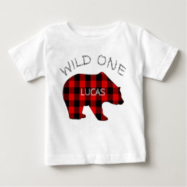 Wild One 1. Geburtstagsbär Lumberjack Kariert Baby T-shirt