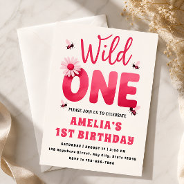Wild One 1. Geburtstagseinladung Mädchen Rosa Dais Einladung