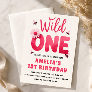 Wild One 1. Geburtstagseinladung Mädchen Rosa Dais Einladung