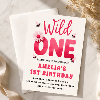 Wild One 1. Geburtstagseinladung Mädchen Rosa Dais Einladung