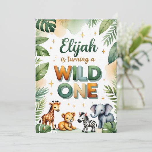 Wild One 1st Birthday Invitation Card - Elijah Einladung (Stehend Vorderseite)