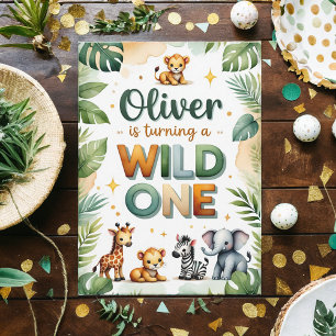 Wild One 1st Birthday Invitation Card - Oliver Einladung