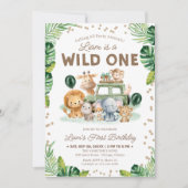 Wild One 1st Birthday Invitation Safari Animals Einladung (Vorderseite)