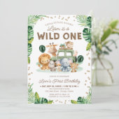 Wild One 1st Birthday Invitation Safari Animals Einladung (Stehend Vorderseite)