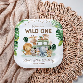 Wild One 1st Birthday Safari Animals Pappteller