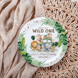Wild One 1st Birthday Safari Animals Pappteller