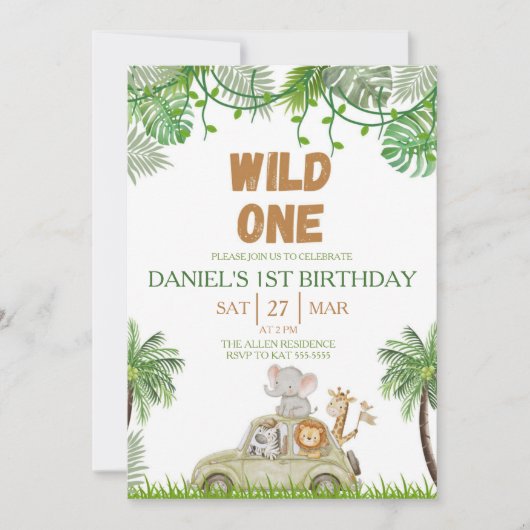 Wild One 1st Birthday Safari Jungle Invitation Einladung (Vorderseite)