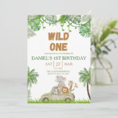 Wild One 1st Birthday Safari Jungle Invitation Einladung (Stehend Vorderseite)