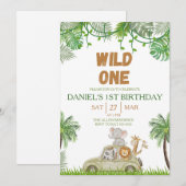 Wild One 1st Birthday Safari Jungle Invitation Einladung (Vorne/Hinten)
