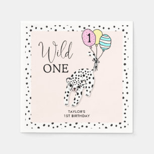 Wild One   3D Leopard Balloon Girl's 1. Geburtstag Serviette