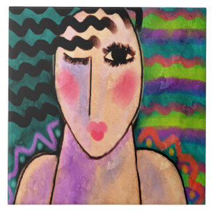 Wild One Abstraktes digitales Portrait einer Frau Fliese