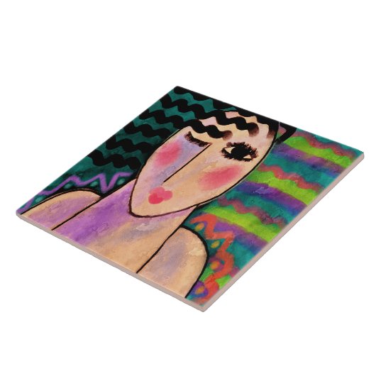 Wild One Abstraktes digitales Portrait einer Frau Fliese (Seite)