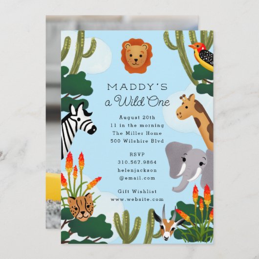 Wild One African Savanna Children's Birthday Party Einladung (Vorne/Hinten)