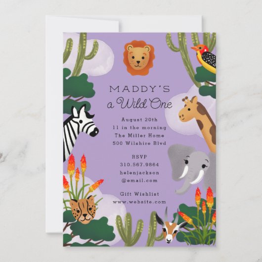 Wild One African Savanna Children's Birthday Party Einladung (Vorderseite)