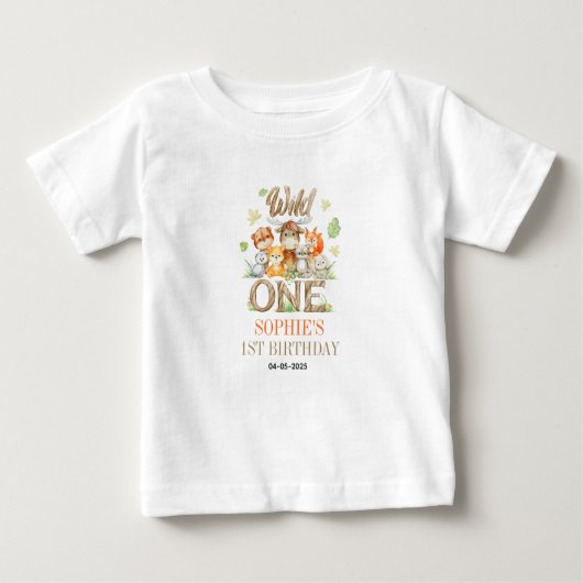 Wild One Animal 1st Birthday Party | Safari Jungle Baby T-shirt (Vorderseite)