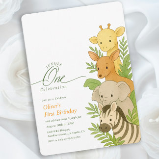 Wild One Animal Birthday Illustration 1st Birthday Einladung