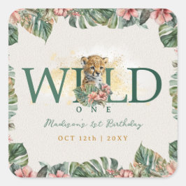 Wild One Animal Guepard Baby Boy 1. Geburtstag Quadratischer Aufkleber