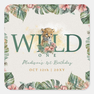 Wild One Animal Guepard Baby Boy 1. Geburtstag Quadratischer Aufkleber