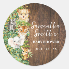 Wild One Animal Rustic Safari Gold Baby Dusche Runder Aufkleber