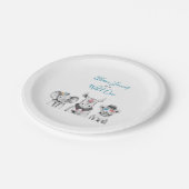 Wild One Animal Safari Schwarz-weiß Blue Geburtsta Pappteller (Schrägansicht)