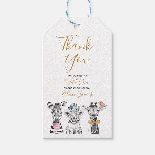 Wild One Animal Safari Schwarz-weiß Gold Geburtsta Geschenkanhänger (Vorderseite)