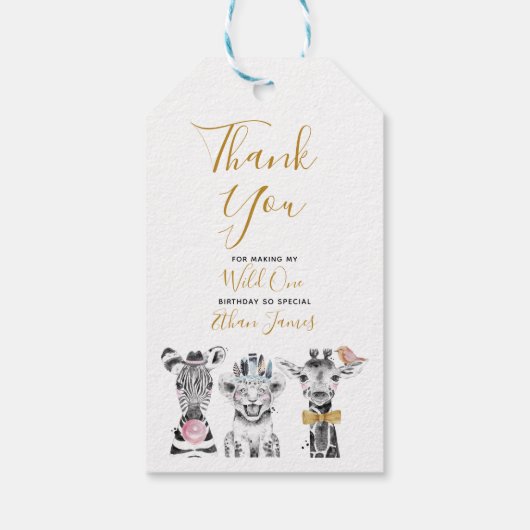 Wild One Animal Safari Schwarz-weiß Gold Geburtsta Geschenkanhänger (Rückseite)