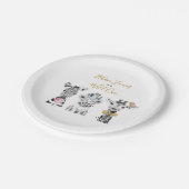 Wild One Animal Safari Schwarz-weiß Gold Geburtsta Pappteller (Schrägansicht)