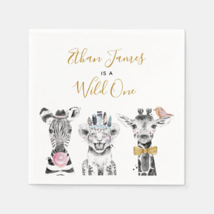 Wild One Animal Safari Schwarz-weiß Gold Geburtsta Serviette