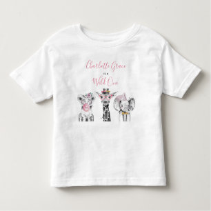 Wild One Animal Safari Schwarz-weiß Rosa Geburtsta Kleinkind T-shirt