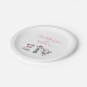 Wild One Animal Safari Schwarz-weiß Rosa Geburtsta Pappteller (Schrägansicht)