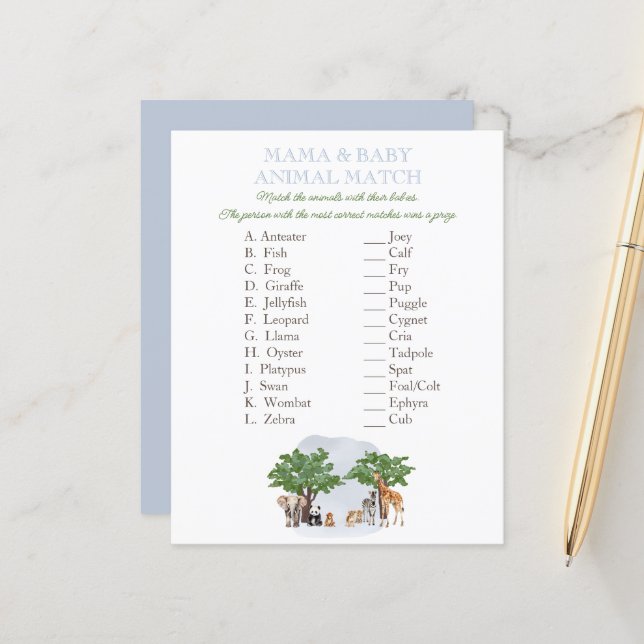 Wild One Animal Safari Tierspiel (Vorderseite/Rückseite Beispiel)