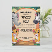 Wild One Animals Boy Birthday Party Einladung (Stehend Vorderseite)