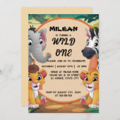 Wild One Animals Boy Birthday Party Einladung (Vorne/Hinten)
