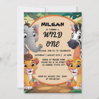 Wild One Animals Boy Birthday Party Einladung
