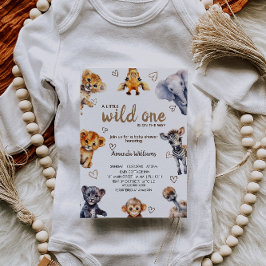 Wild One Animals Moderne einfache Baby Boy Dusche Einladung