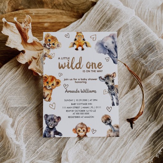 Wild One Animals Moderne einfache Baby Boy Dusche Einladung