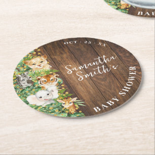 Wild One Animals Rustic Safari Baby Shower Runder Pappuntersetzer