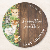 Wild One Animals Rustic Safari Baby Shower Runder Pappuntersetzer (Vorderseite)