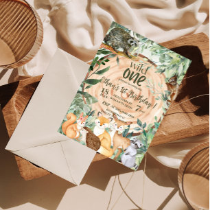Wild One Animals Woodland 1. Geburtstag Einladung