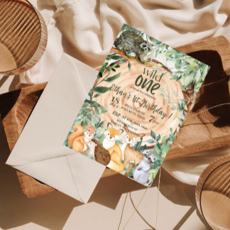 Wild One Animals Woodland 1. Geburtstag Einladung